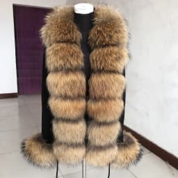 Women's Real Fox Fur Cardigan Jacket Spring and Autumn with Knitted Sweaters and Real Fox Fur Collar Women Raccoon Fur Cardigan