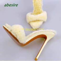 Pink Stiletto Plush Slippers Pointy Toe Thin Heeled Solid Women's Slippers Slip On Sexy Outside 2023 New Arrival Plus Size Shoes