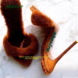 Pink Stiletto Plush Slippers Pointy Toe Thin Heeled Solid Women's Slippers Slip On Sexy Outside 2023 New Arrival Plus Size Shoes