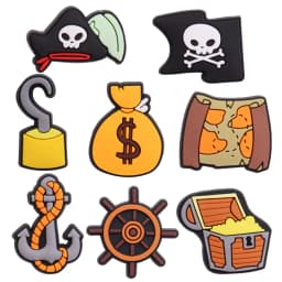 1-8PCS Pirates Style Skull Shoes Charms Decoration Buckle Money Bags Garden Sandals Accessories Kids Party Gift