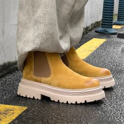men's leisure punk party dress chelsea boots yellow genuine leather shoes high top cowboy platform boot handsome ankle botas man