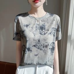 New 2026 Summer Crewneck Printed Knitted Women's Short-sleeved Elegant Joker Top