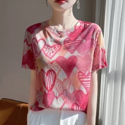 New 2026 Summer Crewneck Printed Knitted Women's Short-sleeved Elegant Joker Top