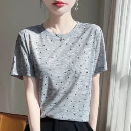 New 2026 Summer Crewneck Printed Knitted Women's Short-sleeved Elegant Joker Top