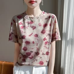 New 2026 Summer Crewneck Printed Knitted Women's Short-sleeved Elegant Joker Top