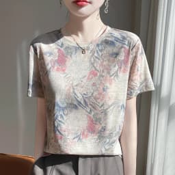 New 2026 Summer Crewneck Printed Knitted Women's Short-sleeved Elegant Joker Top