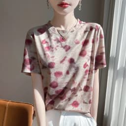 New 2026 Summer Crewneck Printed Knitted Women's Short-sleeved Elegant Joker Top