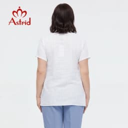 Astrid Summer Women's T-shirt 2023 Cotton Linen Top Female Oversized Short Sleeve Tee Colorful Sequins Button Fashion Clothing