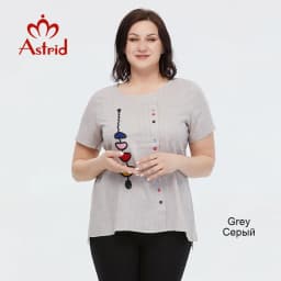 Astrid Summer Women's T-shirt 2023 Cotton Linen Top Female Oversized Short Sleeve Tee Colorful Sequins Button Fashion Clothing