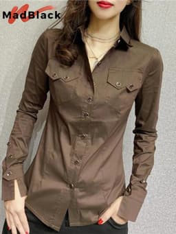 MadBlack New Spring Women's Long Sleeve Green Shirts Autumn Office Lady Pocket Blouses Women Button Up Tops 2026 T33111Z