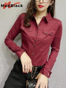 MadBlack New Spring Women's Long Sleeve Green Shirts Autumn Office Lady Pocket Blouses Women Button Up Tops 2026 T33111Z