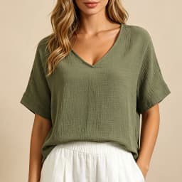 Chic 100% Cotton Muslin Top For Women T-shirt Sexy V-neck Short Sleeve Casual Loose Streetwear Gauze Shirt Ropa Mujer Camisetas