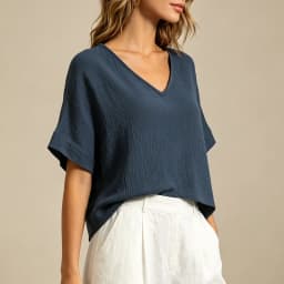 Chic 100% Cotton Muslin Top For Women T-shirt Sexy V-neck Short Sleeve Casual Loose Streetwear Gauze Shirt Ropa Mujer Camisetas
