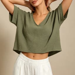 Chic 100% Cotton Muslin Top For Women T-shirt Sexy V-neck Short Sleeve Casual Loose Streetwear Gauze Shirt Ropa Mujer Camisetas