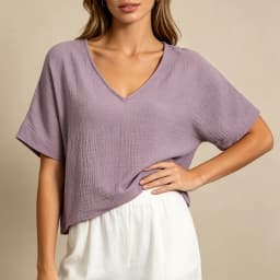 Chic 100% Cotton Muslin Top For Women T-shirt Sexy V-neck Short Sleeve Casual Loose Streetwear Gauze Shirt Ropa Mujer Camisetas