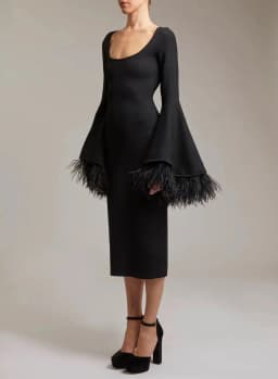 Factory Wholesale Women's Black Long Sleeve Feather Fashion Medium Length Boutique Celebrity Cocktail Party Bandage Dress