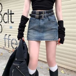 American Style Hot Chick Jean Skirts Women Fashion High Street Belt Slim Fit Mini Skirt Female Vintage High Waist Denim Skirts