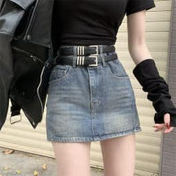 American Style Hot Chick Jean Skirts Women Fashion High Street Belt Slim Fit Mini Skirt Female Vintage High Waist Denim Skirts