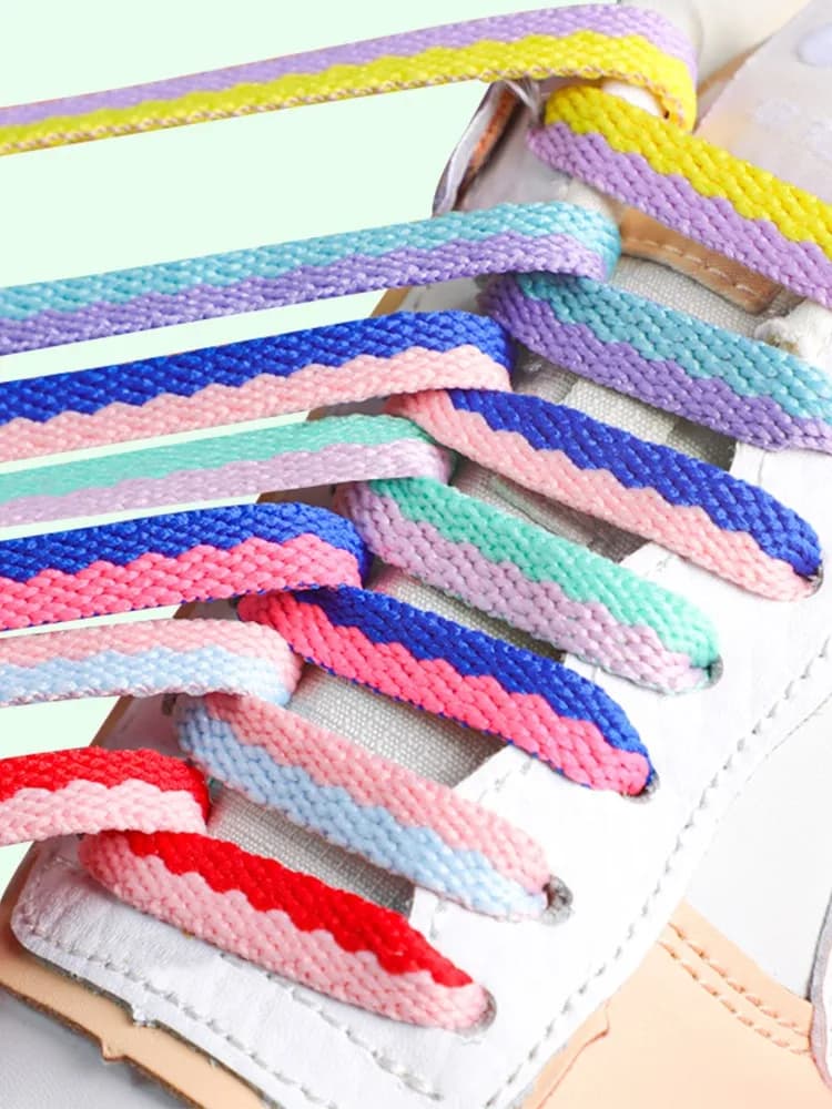 1 Pair Flat Color Stitching Shoelaces for Sneakers Macaron Hollow Woven Shoe Laces Rainbow Colorful Shoelace for Women Man