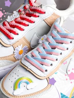1 Pair Flat Color Stitching Shoelaces for Sneakers Macaron Hollow Woven Shoe Laces Rainbow Colorful Shoelace for Women Man