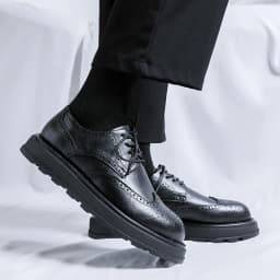 British style men's fashion carved brogue shoes lace-up original leather derby shoe wedding party dress platform footwear zapato