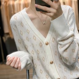 Autumn Winter Women Wool Blend Sweater Slim V-neck Cardigan Female Warm Casual Knitted Printing Bottoming Coat Comfortable Tops