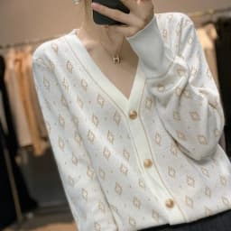 Autumn Winter Women Wool Blend Sweater Slim V-neck Cardigan Female Warm Casual Knitted Printing Bottoming Coat Comfortable Tops
