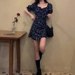 KPOP Dress Sweet Shorts Sets Broken Flower Skirts Exposed Navel Two Piece Set Women Split Skirt Puff Sleeve 2 Piece Sets 2022