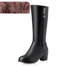 AIYUQI Women winter boots 2026 genuine leather female motorcycle boots big size 35-43 warm wool boots women Police boots