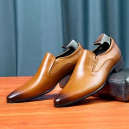 Top Layer Cowhide Shoes Men's Shoes Genuine Leather Business Dress Shoes Men British Pointed Toe Formal Slip-On Shoes