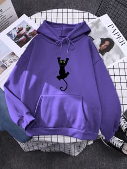 Hoody Funy Black Cats Cartoon Hoodies Female Fashion Korean Women'S Winter Clothing Oversized Fleece Women Sweatshirts With Hood