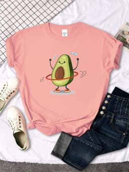 T Shirt Woman Avocado Cartoon Image Weightlifting Tshirt For Women's Harajuku Casual Women T-Shirt Korean Style Hip Hop Clothes