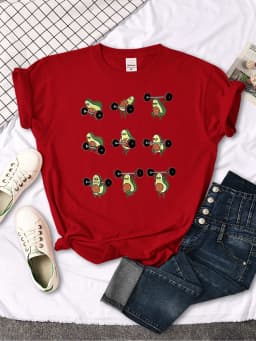 T Shirt Woman Avocado Cartoon Image Weightlifting Tshirt For Women's Harajuku Casual Women T-Shirt Korean Style Hip Hop Clothes