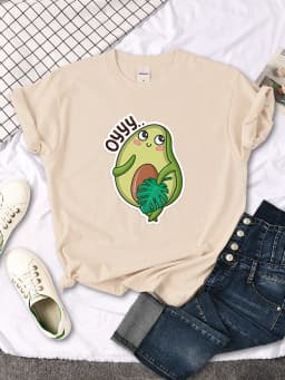 T Shirt Woman Avocado Cartoon Image Weightlifting Tshirt For Women's Harajuku Casual Women T-Shirt Korean Style Hip Hop Clothes