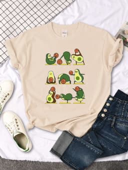T Shirt Woman Avocado Cartoon Image Weightlifting Tshirt For Women's Harajuku Casual Women T-Shirt Korean Style Hip Hop Clothes