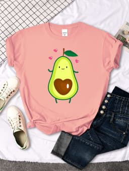 T Shirt Woman Avocado Cartoon Image Weightlifting Tshirt For Women's Harajuku Casual Women T-Shirt Korean Style Hip Hop Clothes