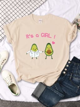 T Shirt Woman Avocado Cartoon Image Weightlifting Tshirt For Women's Harajuku Casual Women T-Shirt Korean Style Hip Hop Clothes