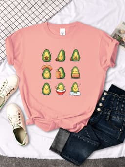 T Shirt Woman Avocado Cartoon Image Weightlifting Tshirt For Women's Harajuku Casual Women T-Shirt Korean Style Hip Hop Clothes