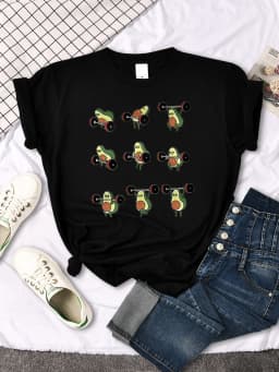 T Shirt Woman Avocado Cartoon Image Weightlifting Tshirt For Women's Harajuku Casual Women T-Shirt Korean Style Hip Hop Clothes