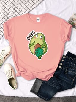 T Shirt Woman Avocado Cartoon Image Weightlifting Tshirt For Women's Harajuku Casual Women T-Shirt Korean Style Hip Hop Clothes
