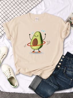 T Shirt Woman Avocado Cartoon Image Weightlifting Tshirt For Women's Harajuku Casual Women T-Shirt Korean Style Hip Hop Clothes
