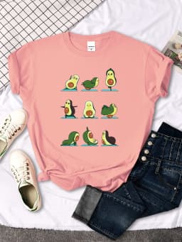 T Shirt Woman Avocado Cartoon Image Weightlifting Tshirt For Women's Harajuku Casual Women T-Shirt Korean Style Hip Hop Clothes