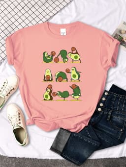 T Shirt Woman Avocado Cartoon Image Weightlifting Tshirt For Women's Harajuku Casual Women T-Shirt Korean Style Hip Hop Clothes