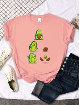 T Shirt Woman Avocado Cartoon Image Weightlifting Tshirt For Women's Harajuku Casual Women T-Shirt Korean Style Hip Hop Clothes