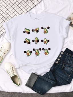 T Shirt Woman Avocado Cartoon Image Weightlifting Tshirt For Women's Harajuku Casual Women T-Shirt Korean Style Hip Hop Clothes