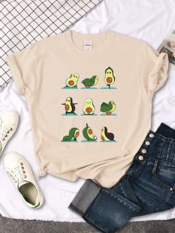 T Shirt Woman Avocado Cartoon Image Weightlifting Tshirt For Women's Harajuku Casual Women T-Shirt Korean Style Hip Hop Clothes