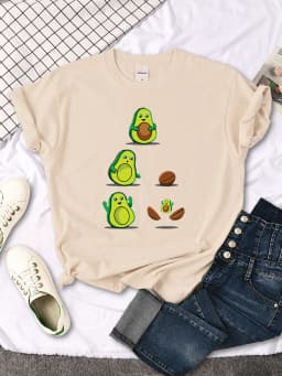 T Shirt Woman Avocado Cartoon Image Weightlifting Tshirt For Women's Harajuku Casual Women T-Shirt Korean Style Hip Hop Clothes