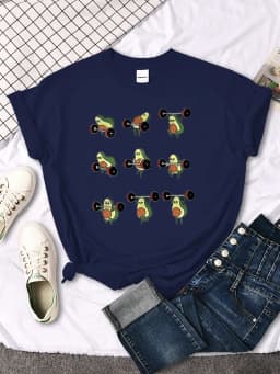 T Shirt Woman Avocado Cartoon Image Weightlifting Tshirt For Women's Harajuku Casual Women T-Shirt Korean Style Hip Hop Clothes