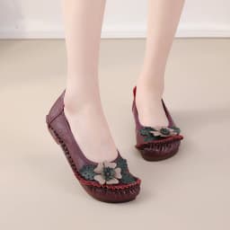 Retro Floral Luxury Shoes Women Genuine Leather Summer Flats Size 41 Ladies Concise Handmade Leather Moccasins Female Loafer