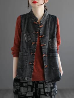 Amax LuluE 2024 Chinese Fashion Designer Clothes Women Vintage Denim Sleeveless Coats Ladies Casual Loose Luxury Punk Waistcoats